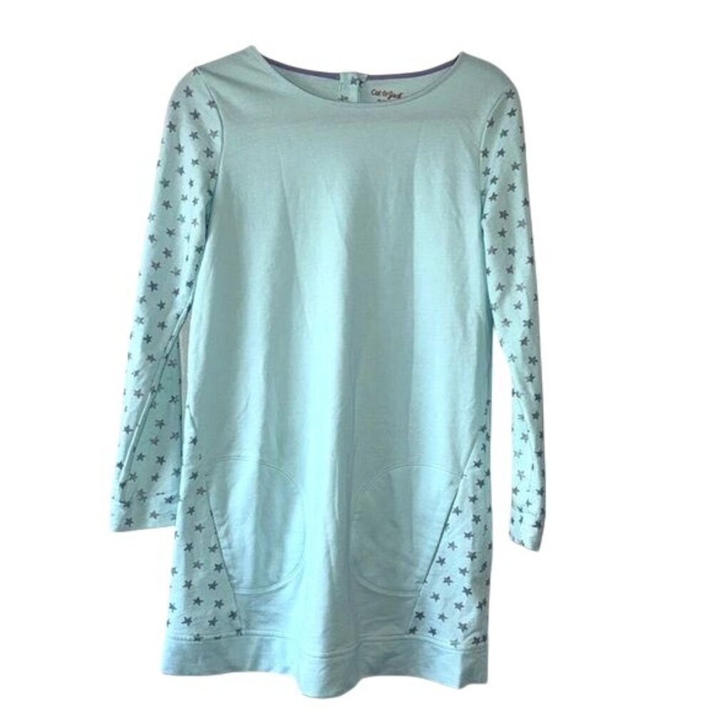 Cat & Jack XL Star Print Aqua Long Sleeve Dress With Pockets